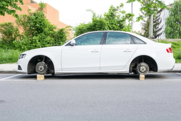 car sitting on cinder blocks